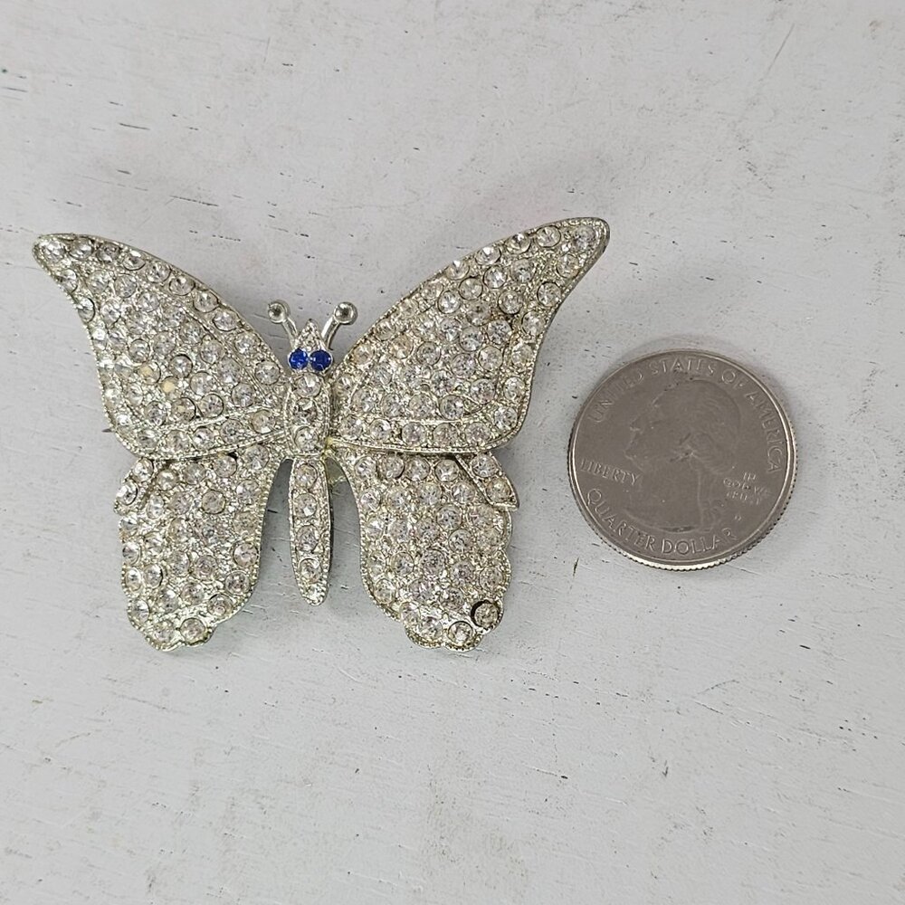 Vintage Apex Art Butterfly Rhinestone Brooch Pin Silver Tone Pin - Picture 7 of 8